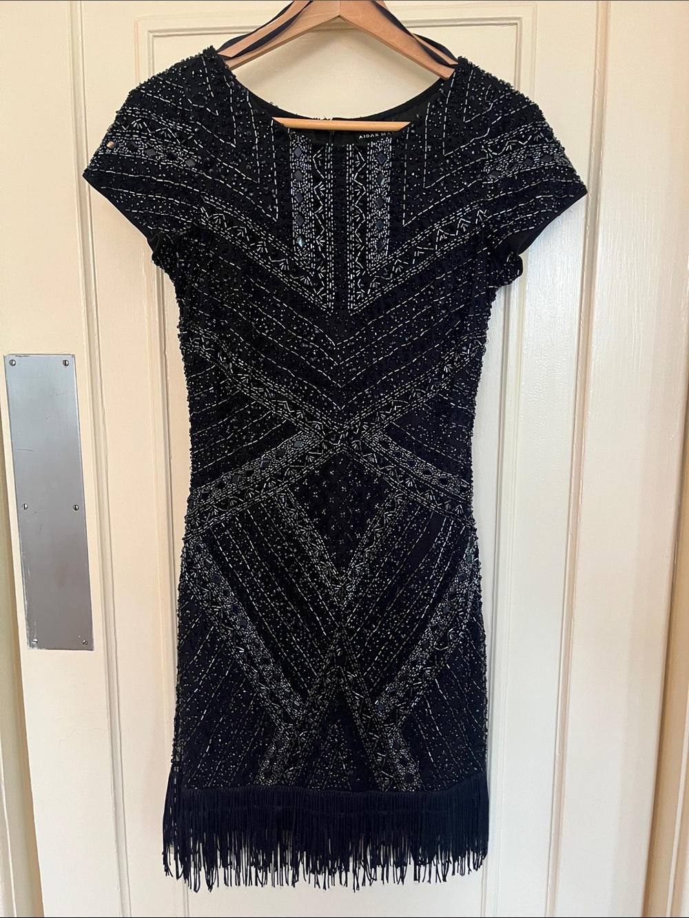 Aidan Mattox midnight navy short-sleeve cocktail dress